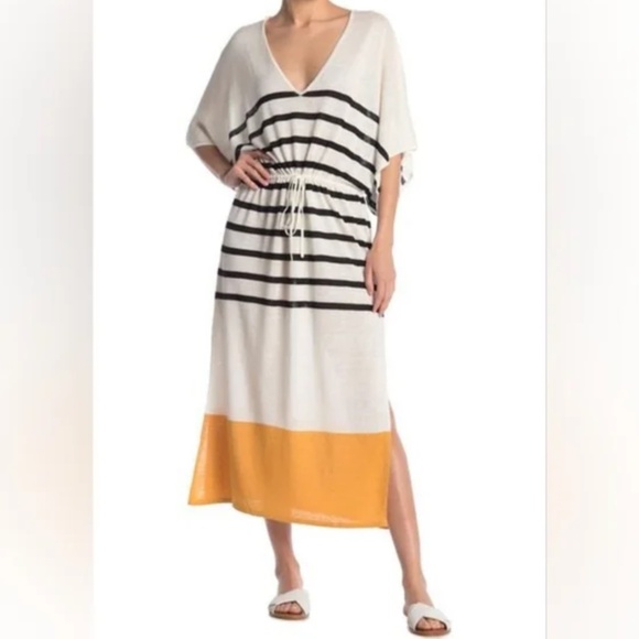 NWOT Frame Striped Slouchy Linen V-Neck Maxi Dress Caftan Cover-Up Size XS/S - Picture 1 of 7